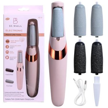 Imagem de BS-MALL Poderoso massageador elétrico para os pés 2 em 1 – Ferramenta de pedicure alimentada por bateria para remoção de pele morta, fique atualizado com rebolos duplos e linha de dados USB