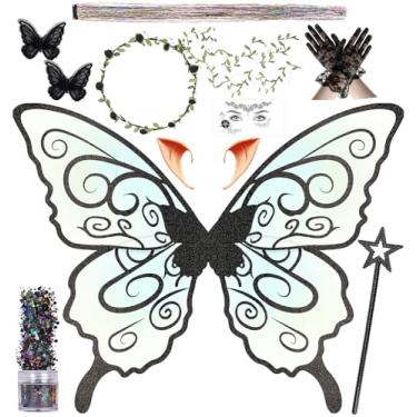 Imagem de Conjunto de fantasias de fadas para adultos, mulheres, com presilhas de cabelo de borboleta, luvas de renda, guirlanda, cabelo, tinsel com glitter, orelhas de elfo, festa de Halloween, cosplay, 13