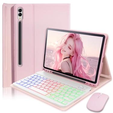 Imagem de Capa de teclado para Samsung Galaxy Tab S10+ Plus / S9 FE+ Plus / S9+ Plus / S8+ Plus / S7 FE / S7+ Plus 31,5 cm - teclado magnético retroiluminado arco-íris de 7 cores com suporte para caneta S com