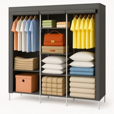 Imagem de Guarda Roupa Dobrável Cinza Organizador De Roupa Armário Grande Closet Ideal para Apart...