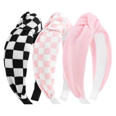 Imagem de YanJie 3 faixas de cabelo rosa para mulheres, faixas de cabelo pretas com nó para meninas, acessórios de cabelo de verão para crianças, roupas de meninas