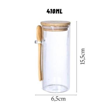 Imagem de Pote De Vidro Redondo Tampa Bambu Hermético Com Colher - TOP UTIL, 410