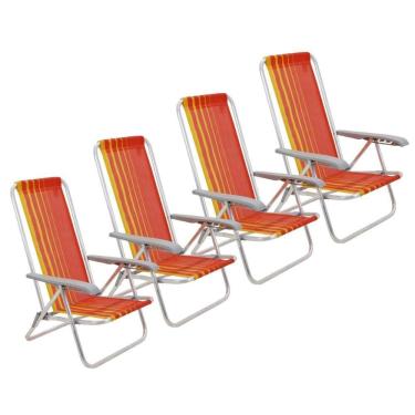 Imagem de Kit 4 Cadeira De Praia Camping Reclinável Alumínio Bali Laranja Tramontina