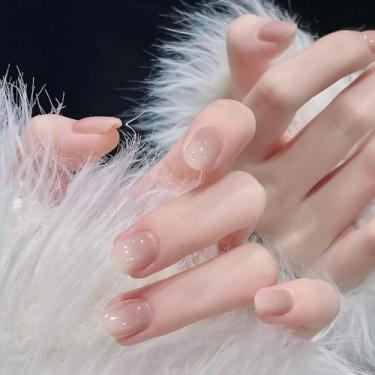 Imagem de Kit de unhas de pressão curto médio redondo nude cola falsa conjunto de unhas com design simples cobertura completa bastão falso artificial em unha de acrílico para mulheres uso diário 24 peças