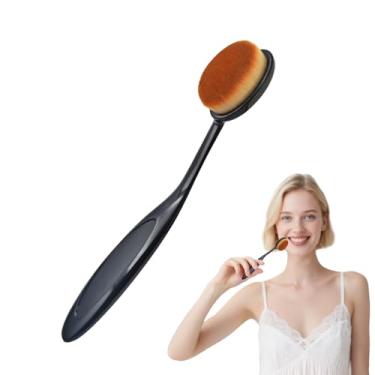 Imagem de Pincel de maquiagem oval para base BB Cream pó líquido blush contorno cerdas densas macias ferramenta cosmética profissional, marrom