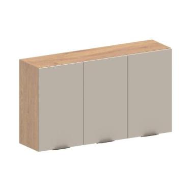 Imagem de Armário Aéreo de Madeira 3 Portas Urbana Bertolini, Areia/Carvalho