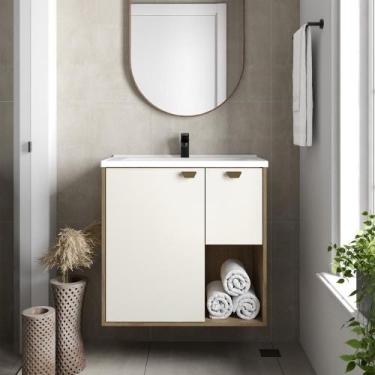 Imagem de Balcão para Banheiro com Pia 1 Porta 1 Gaveta Bertolini, Areia/Carvalh