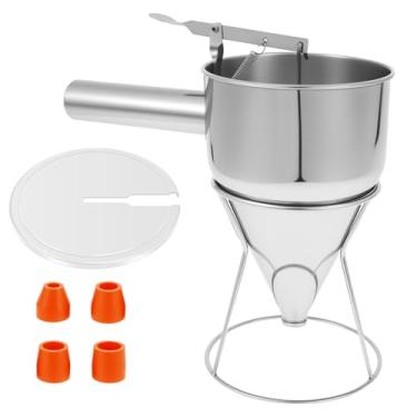 Imagem de Dispensador de massa de panqueca com vários bicos, dispensador de bolo de funil de aço inoxidável de 1,134 g, dispensadores de bolo em funil com alça e suporte para cupcake de waffles Takoyaki
