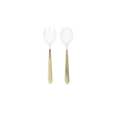 Imagem de Conjunto de utensílios de servir de plástico branco e dourado, 2 peças – reutilizáveis, utensílios de mesa para festa de Páscoa