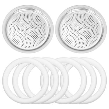 Imagem de BIA640310 Kit de reposição para Bialetti Moka Express Dama 9 xícaras de gaxeta de café expresso - gaxeta de café com 6 peças de vedação de silicone e 2 peças de placa de filtro inoxidável