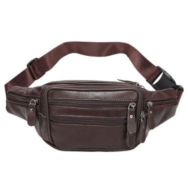 Imagem de OrrinSports Pochete de couro preto para homens e mulheres bolsa de cintura de couro genuíno bolsa transversal com alça ajustável para caminhadas, ciclismo, nº 810 marrom, One Size