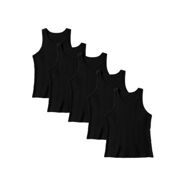 Imagem de Kit 5 Regatas Cropped Caneladas Femininas Preto Basico Dia a Dia Rotina-Feminino