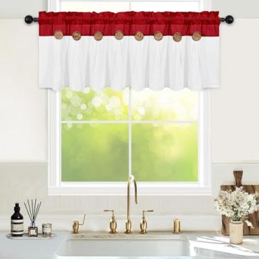 Imagem de FRAMICS Cortinas de sanefa de casa de fazenda, saia de cozinha de linho de algodão boho, sanefas vermelhas de botão rústico para cozinha, banheiro, sanefas de bolso para varão, para janelas, vermelho