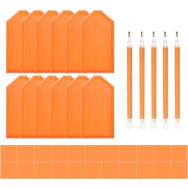 Imagem de LYMUSUMI 42 peças de ferramentas e acessórios de pintura de diamante 5D com 12 bandejas, 24 peças de argila de cola, 6 canetas de pintura de arte de diamante (laranja)