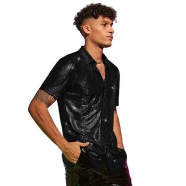 Imagem de Camisa masculina WDIRARA com padrão de crocodilo com botão metálico pr