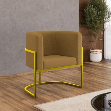 Imagem de Kit 06 Poltronas Lua Sala Decorativa Base De Ferro Gold Capuccino
