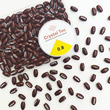 Imagem de 100 contas de bola de futebol a granel, contas esportivas de rúgbi de futebol marrom acrílico DIY conta espaçadora oval com corda elástica para colar, pulseira, chaveiros, acessórios para fabricação