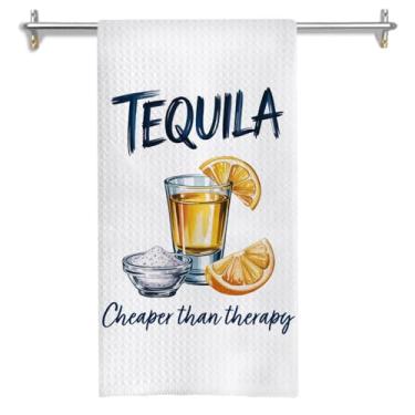 Imagem de Grateful9xx Toalha de cozinha Tequila Cheaper Than Therapy - Presente exclusivo para amantes de tequila - Presente de aniversário para amigos e família - Toalhas de cozinha macias e absorventes