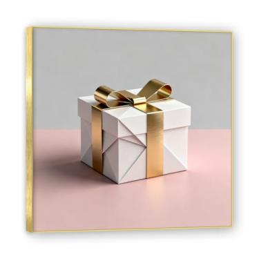 Imagem de Moldura dourada. Arte moderna de presente de Natal, arte geométrica de árvore rosa empoeirada e dourada, tela emoldurada pronta para pendurar para uma casa de férias elegante. A16. 60 x 60 cm - 23,6 x