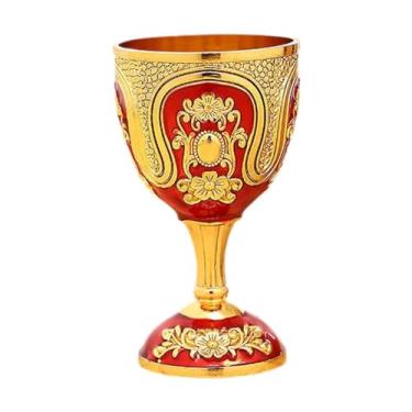 Imagem de Bothyi Taça de vinho vintage medieval, peça artesanal com gravura em, feita em liga de zinco com padrão de pequenas flores.