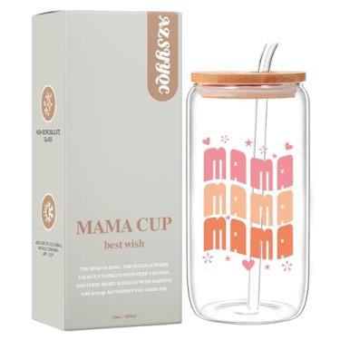 Imagem de AZSYYQC Presentes para mamãe, nova mãe - copo de vidro para mamãe com tampas e canudos, presentes engraçados para mamãe da filha ou filho, nova mãe para ser personalizado, presentes de aniversário de