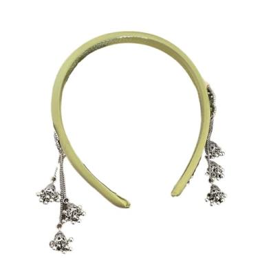 Imagem de Waillynice Grampo de cabelo vintage feito à mão em liga metálica para mulheres, argola de cabelo retrô de veludo floral com contas de pérolas para coque updo ([verde] borla bilateral de sino)