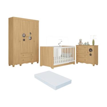 Imagem de Quarto de Bebê Completo com Berço Americano 3 em 1 Colchão Incluso Suspiro Multimóveis MP4632