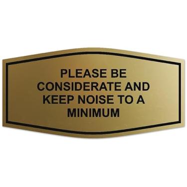 Imagem de Signs ByLITA Fancy Please Be Considerate and Keep Noise to a Minimum Sign - Letras LegíVEIS | Plástico ABS durável | Cores vibrantes | Fita de espuma poderosa (ouro escovado) - Pequena