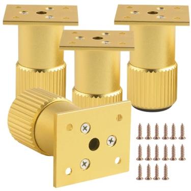 Imagem de funifiti Pacote com 4 pés ajustáveis de metal dourado de 8 cm para móveis, pés de nivelamento, pernas de gabinete, suporte para sofá, cama, cômoda, mesa de cabeceira, suporte de TV, suporte de mesa de