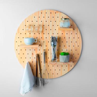 Imagem de Genérico Painel Pegboard Circular em Pinus Natural, Organizador de Parede Decorativo, Modelo Ids080