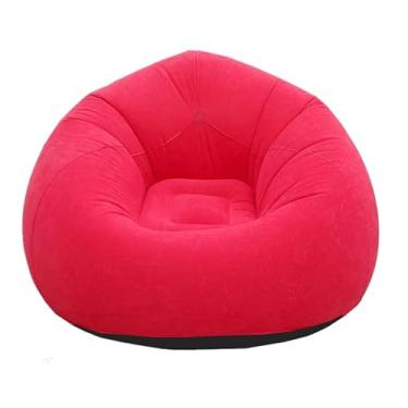 Imagem de Sofá Bola Inflável Portátil com Bomba de Ar - Textura Veludo, 3 Cores (Vermelho, Azul, Marrom) para Quarto, Sala e Festas (vermelho)