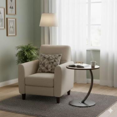 Imagem de Mesa Lateral Moderna com Tampo Redondo de Madeira e Pés Metálicos – Versátil para Decoração (Marrom)