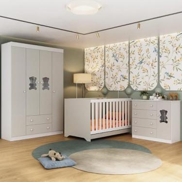 Imagem de Quarto de Bebê Completo com Berço Americano 3 em 1 Teddy Multimóveis Mp4644 Branco/off White