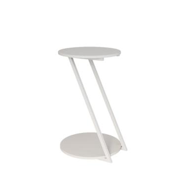 Imagem de Mesinha de canto para sala Mesa Lateral Nicho Apoio Sofá Sala Dubai Base Z Design Moderno Tampo Redondo Madeira Decoração 63X45X23CM(Branco-Tampo Branco)