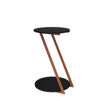 Imagem de Mesinha de canto para sala Mesa Lateral Nicho Apoio Sofá Sala Dubai Base Z Design Moderno Tampo Redondo Madeira Decoração 63X45X23CM(Cobre-Tampo Preto)