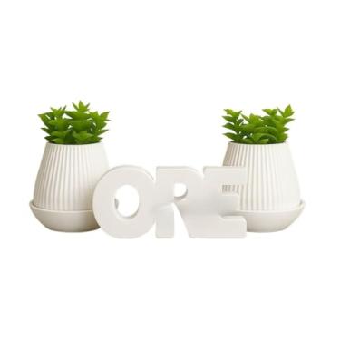 Imagem de Vaso decorativo com a palavra Ore e confiança super forte, tijolos decorativos grandes(Branco/Branco)