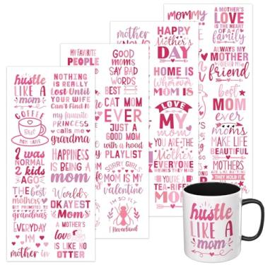 Imagem de Elewins 4 peças/conjunto de papel de transferência autoadesivo UV DTF Dia das Mães para garrafas de água, laptops e geladeira DIY artesanato de alta viscosidade UV DTF papel de transferência (citações