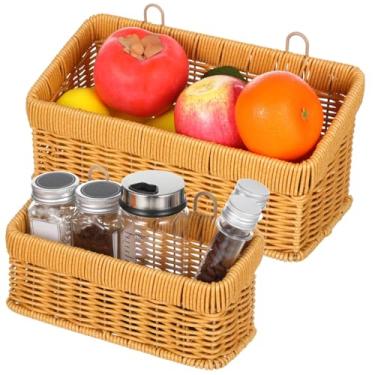 Imagem de Cestas de armazenamento de parede de 2 peças, cestas de malha para pendurar boho, design respirável, economia de espaço para cozinha, sala de estar, banheiro
