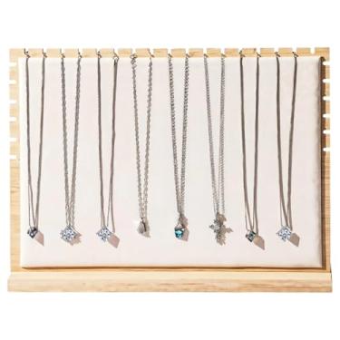 Imagem de Porta-joias de madeira com placa de veludo, suporte de exibição de colar para apresentação de mesa em feiras de artesanato, boutiques e cabines de fornecedores