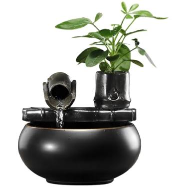 Imagem de Fonte de água de cerâmica para mesa com fluxo de bambu, acabamento preto brilhante, decoração interna