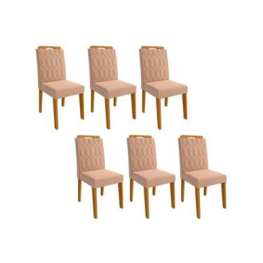 Imagem de Cadeira Sala de Jantar Paola Kit 6 Un Nature/Suede Nude Bege - Cimol