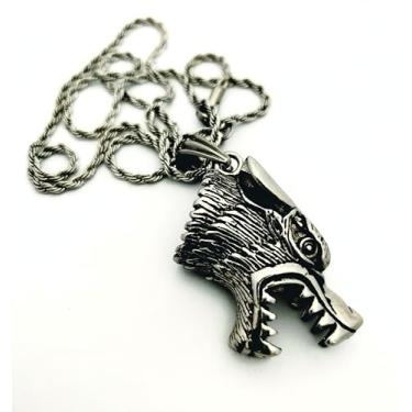 Imagem de Cordão com Pingente Lobo Viking Surreal em Aço Inoxidável 3D