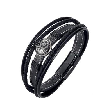 Imagem de GTMJ Pulseira de couro genuíno masculina - fecho de aço inoxidável e - presente para ele, namorado, marido, 8.5in, Couro, Sem Pedra Preciosa