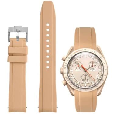 Imagem de Nizonlaie Pulseiras de relógio de silicone com extremidade curvada, compatível com Omega X Swatch Moonswatch, 20 mm, curvado, sem lacunas, liberação rápida, pulseira de borracha de silicone premium