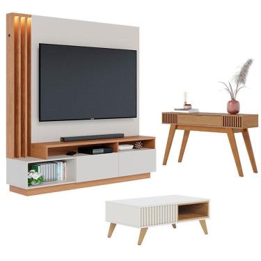Imagem de Estante Home Theater Humaitá Com Mesa De Centro Jeri Off White Matte Freijó E Aparador...