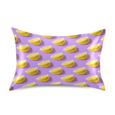 Imagem de Blueangle Fronha de cetim limão amarelo para cabelo e pele, fronha de seda, tamanho padrão (50,8 x 66 cm) - Capas de almofada de cetim refrescantes com fecho de envelope (415)
