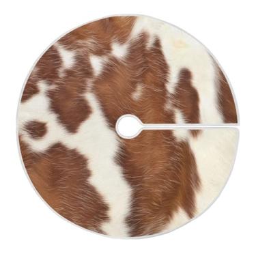 Imagem de Blueangle Saia de árvore de Natal de vaca com estampa marrom branca de 120 cm - poliéster macio e resistente a rugas, decoração de férias para festas de Natal, árvore festiva e decoração de casa (173)