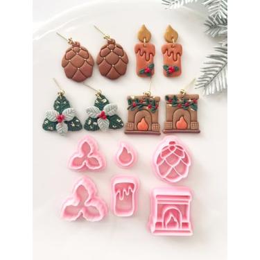 Imagem de Cortadores de argila de polímero de Natal, cortadores de brinco de inverno para joias de argila, kits de fabricação de brincos de Natal de 6 formas, grinalda, nozes, vela, lareira