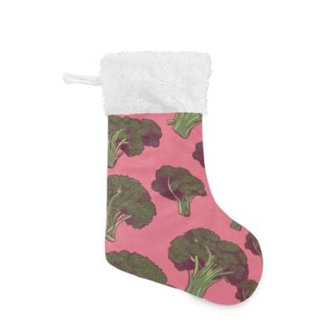 Imagem de ATTX 1 pacote de meias de Natal com padrão de brócolis com punho de pelúcia branco - Decoração de Natal para presentes, meia de 48 cm #137