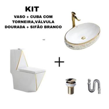 Imagem de Kit Cuba Dourada 62x42 + Vaso Imperial Gold e Acessórios - Smart Norte